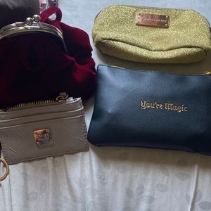 Victoria secret coin purse, 1 makeup bag, 1 evening bag, 1 mini keychain wallet